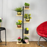 Planter Stand Metal Black GLOSSAM - Single Stand with Wooden Planks